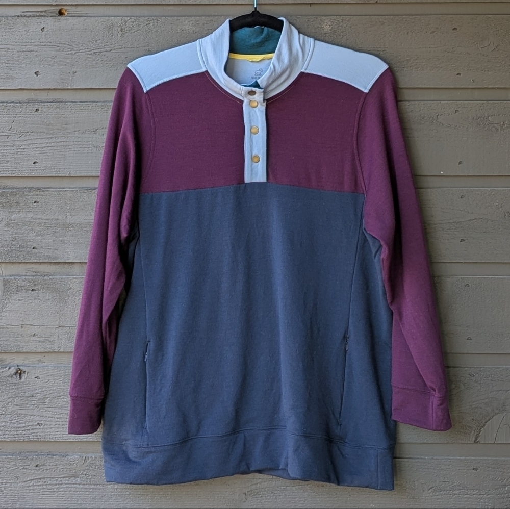 Woolx Charlie Colorblock Henley Sweatshirt Pullover Blue Size 1X Merino Wool